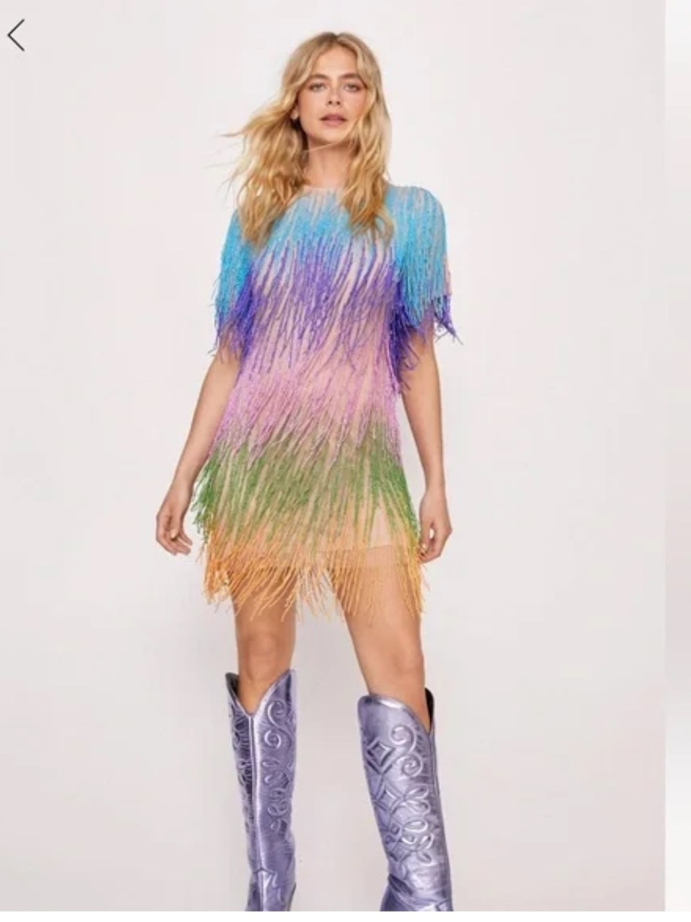 Brand New Nasty Gal Beaded Fringe Multi-Color Mini Dress SZ 10 - Picture 3 of 3